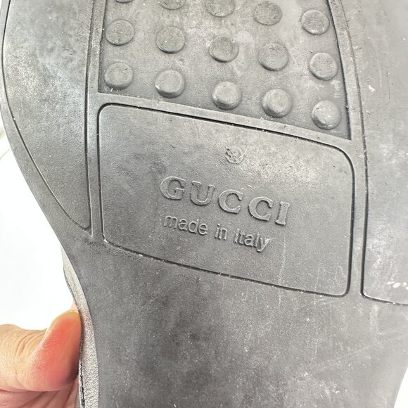 Gucci Men Size UK 8.5D US 9  Black Leather Canvas Slip On Penny Loafer Shoes - Picture 11 of 12